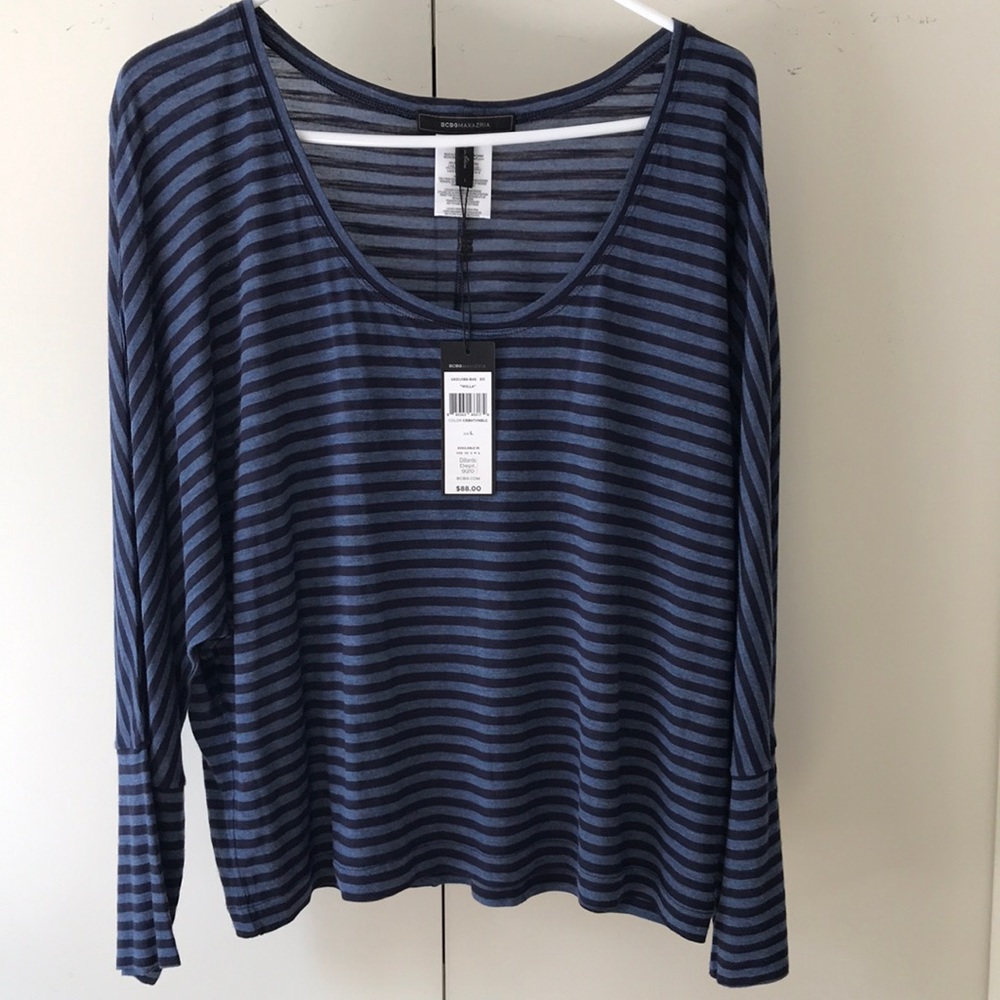 BCBGMaxAzria Navy and Black Striped Long Sleeve Tee